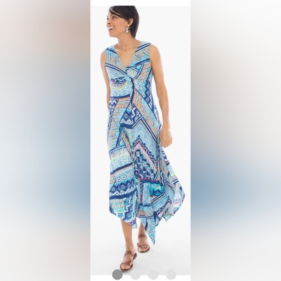 Chico's Dresses & Skirts - Chicos 1 medium maxi handkerchief hem geometric blue sleeveless artsy dress